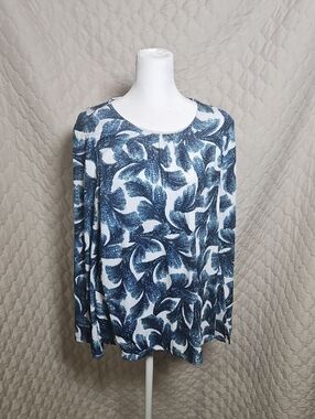 Chico's Feather Print Long Sleeve Blouse